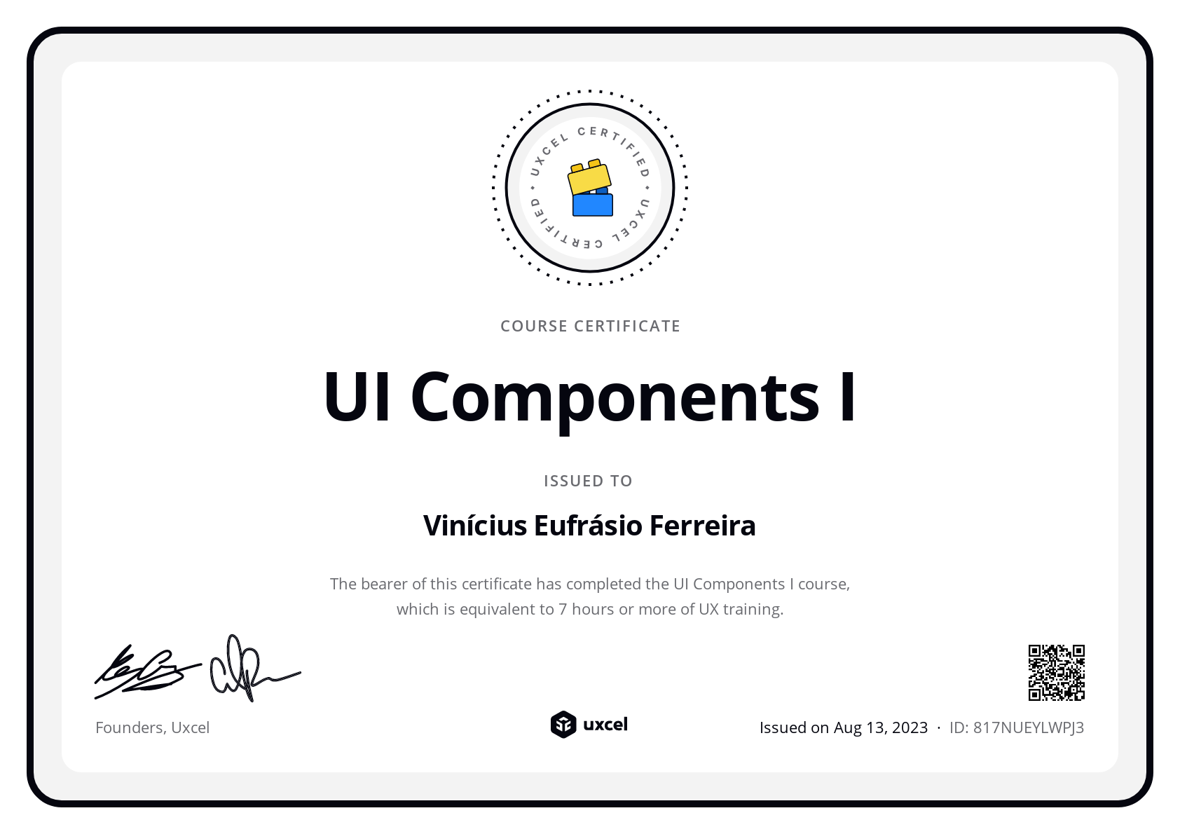 Vinícius Eufrásio Ferreira's certificate